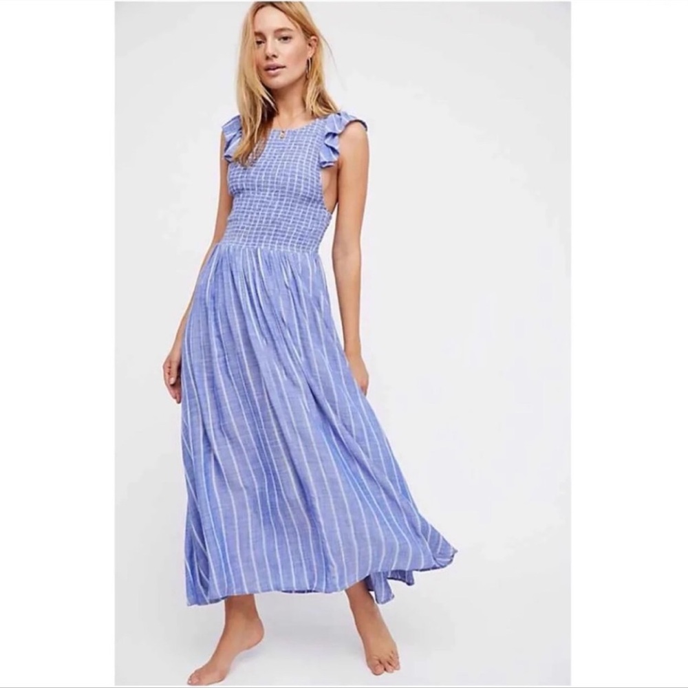 Free People Blue & White Striped Midi Dress